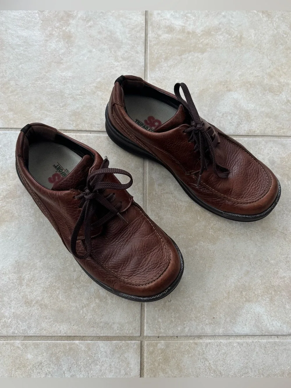 SAS Move On Brown Leather Walking Shoes Mens 7.5 W Lace Up Comfort Made In USA